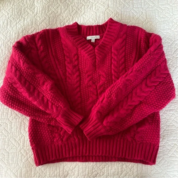 Joie Cherry Red wool Blend cable cropped sweater XS - Picture 10 of 10